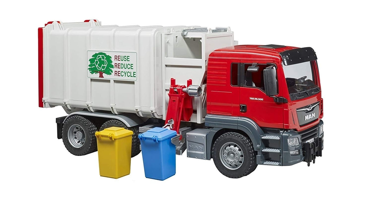 BRUDER MAN TGS SIDE LOADING GARBAGE TRUCK