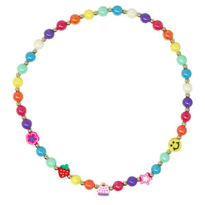 PINK POPPY-RAINBOW SMILEY FACE AND FRUIT NECKLACE & BRACELET SET