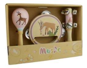 CALM AND BREEZY DEER WOODEN 3 PC MUSICAL SET