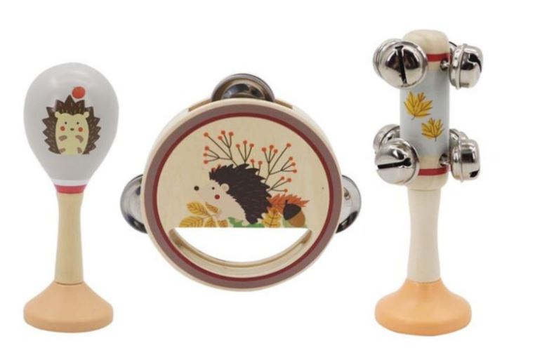 CALM AND BREEZY HEDGEHOG WOODEN 3 PC MUSICAL SET