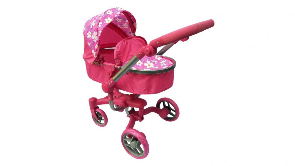 PLAYWORLD DOLL DELUXE 2IN1 PRAM PINK WF