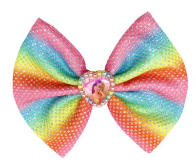 BARBIE RAINBOW FANTASY JUMBO HAIR BOW W/PEARL HEART PENDANT