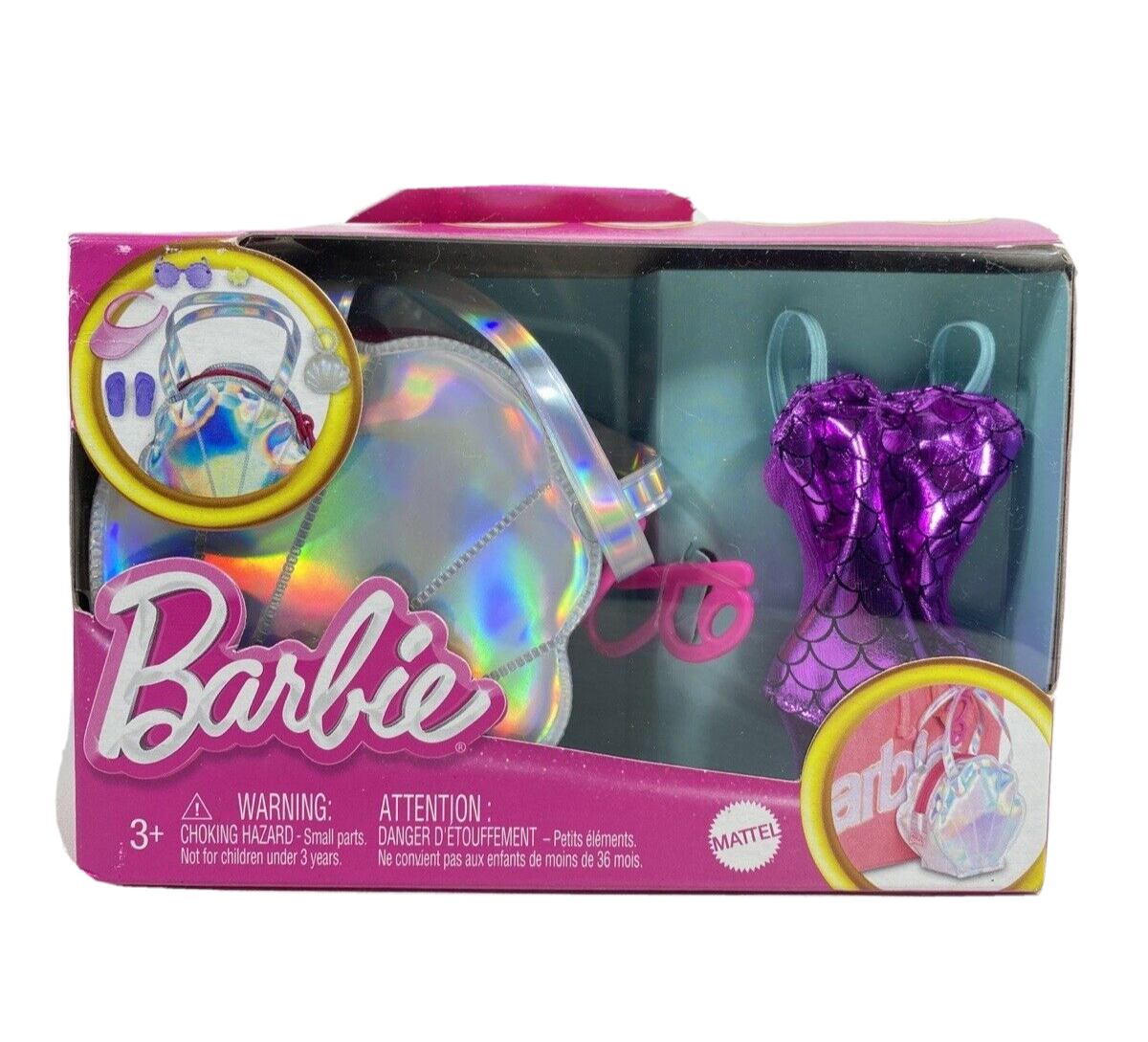 BARBIE FASHION ACCESSORIES - BEACH OUTFIT AND BAG WITH 5 SURPRISES