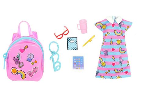 BARBIE FASHION ACCESSORIES - SCHOOL DRESS AND BAG WITH 5 SURPRISES