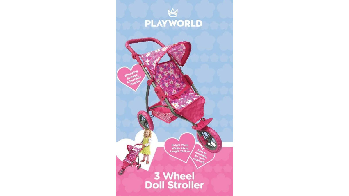 PLAYWORLD DOLL 3 WHEEL STROLLER PINK