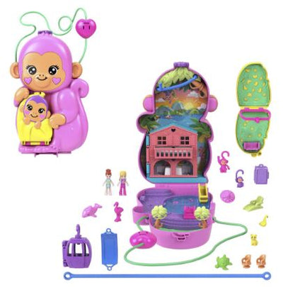 POLLY POCKET - ADVENTURES IN RIO - MOMMA MONKEY AND BABY PURSE COMPACT