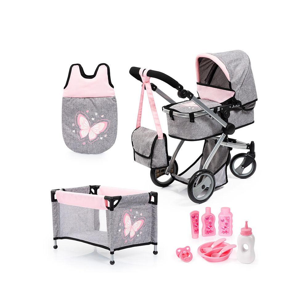 BAYER MILANA MEGA SET W/ COMBI PRAM - GREY & PINK