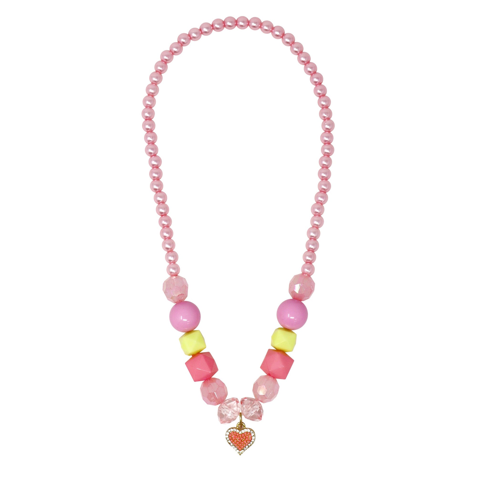 MY LOVELY PINK HEART CHARM STRECH BEADED NECKLACE