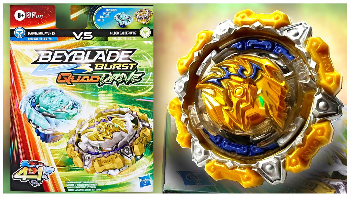 BEYBLADE BURST QUAD DRIVE MAGMA ROKTAVOR R7  vs GILDED BALDEROV B7